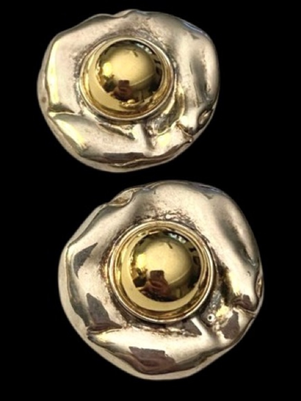 Large Chunky Vintage MCM Gold and Silver Tone Clip On Earrings Solid 1.5”